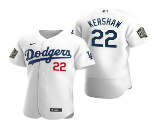 Men Los Angeles Dodgers #22 Clayton Kershaw White 2020 World Series Authentic Flex Nike Jersey